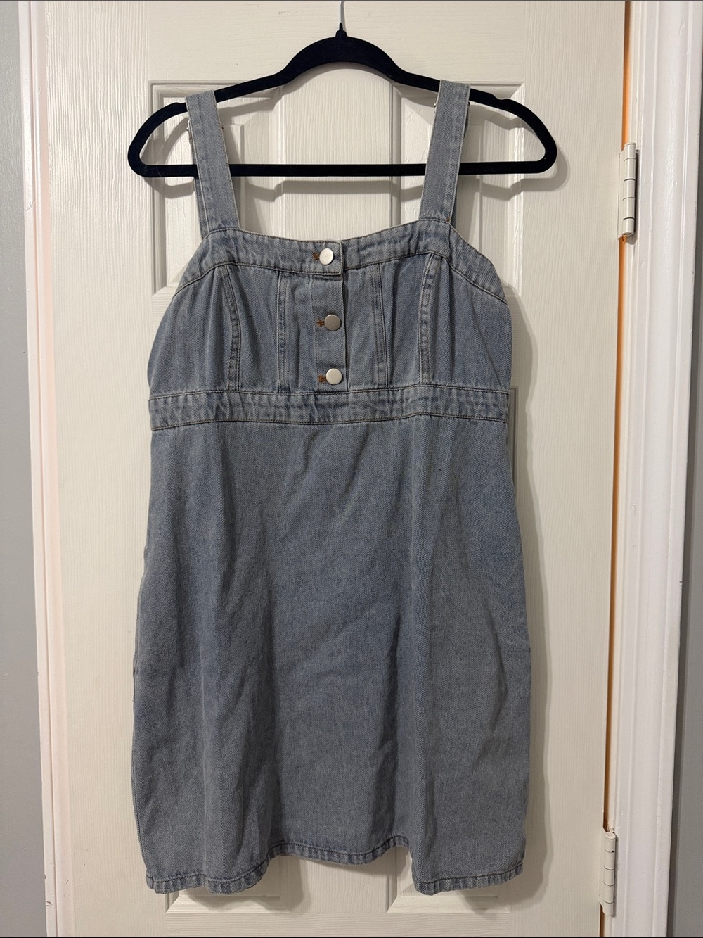 Le Lis Light Blue Denim Mini Dress with Front Buttons